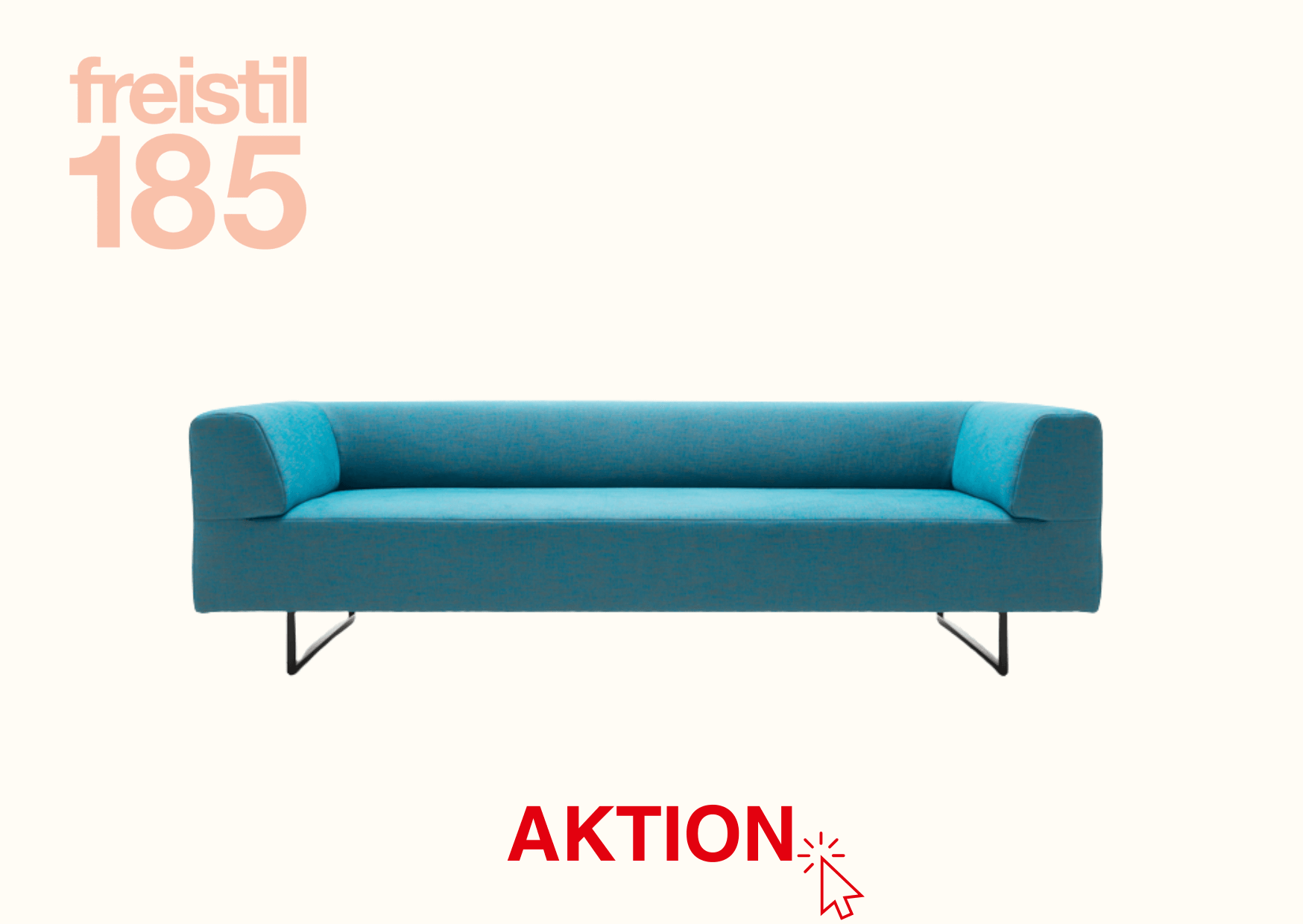 hellblaue Couch freistil 185 mit Hinweis auf Aktion